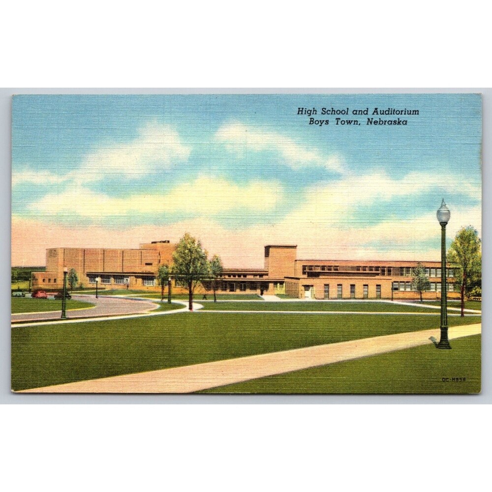 Boys Town Nebraska Postcard High School and Auditorium Vintage Art-Colortone